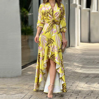 Women's Fashion Print Tied High Waist Elegant Dress